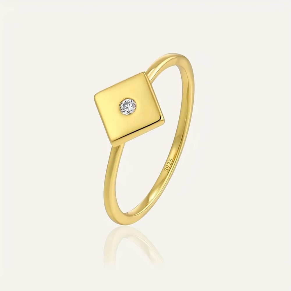 925 Sterling Silver 18k Gold Plated Square Design Ring